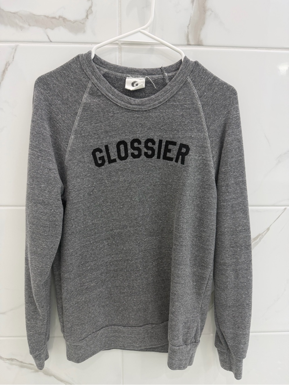 Glossier Gray Crewneck Sweatshirt with Black Logo